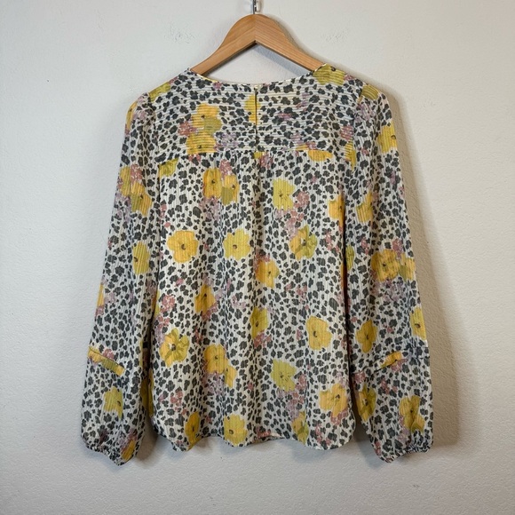 Loft Petite Shimmer Floral Pleated Blouse Gold Pink Leopard Pure Pearl Top Sz S - Picture 7 of 12